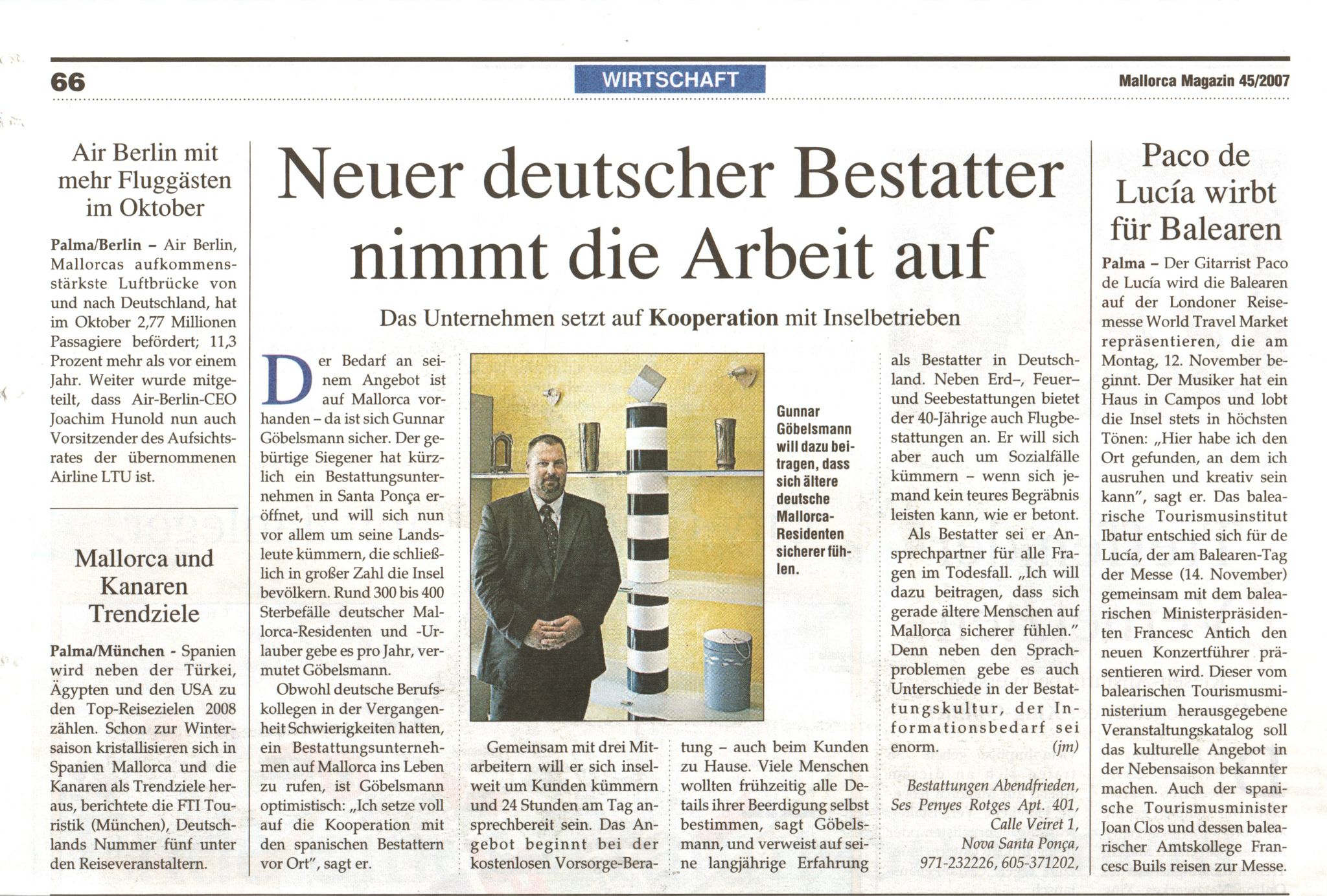 Zeitungsartikel über Bestattungen Paul R. Götte